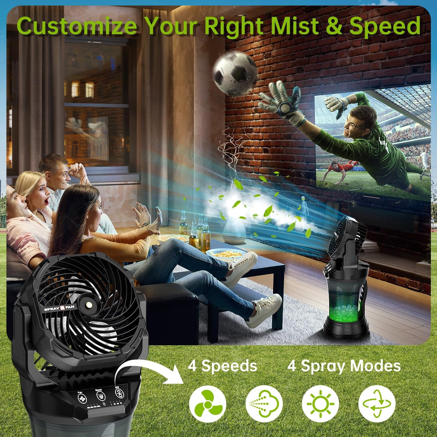 30000 mAh Portable Misting Fan with RGB Ambient Light, 2000 mL Water Tank Bucket Rechargeable Camping Mist Fan with 120 Auto Oscillating Perfect for Patios Fishing Travel Garden Party Golf Tent
