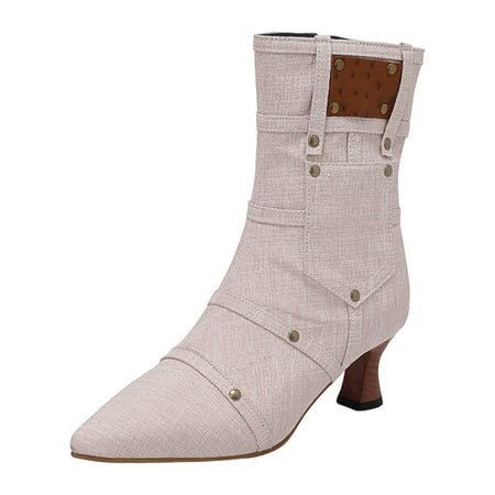 

ZMHEGW Womens Boots Fall Western Cowboy Boots Pure Colour Pointed Toe High Heel Wineglass Heel Short Mid Comfort Large Size Ankle Booties Short Boots Shoes
