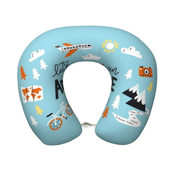 Disketp Let's Go on an Adventure Travel Pillow Memory Foam Neck Pillow Support Pillow for Camping, Sleeping Rest Cushion Airplane Pillow