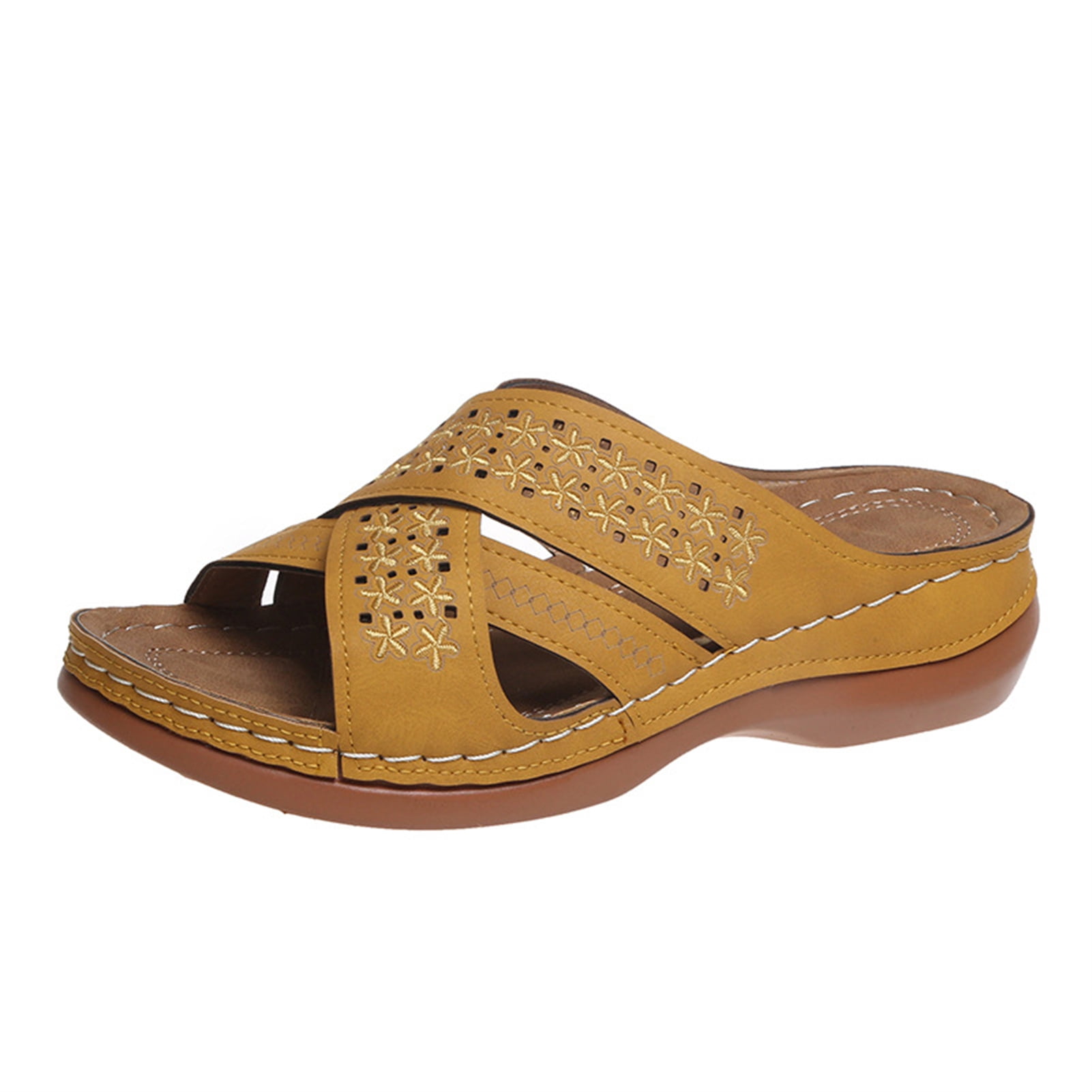 Liveday Women's Flat Slippers Slides on Sandal Ladies Outdoor Beach Lady Shoes Home Slippers Female Shoes, Size: 35, Yellow