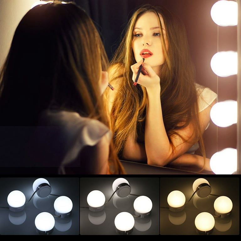 LED Vanity Lights For Mirror, Hollywood Style Vanity Lights With 10  Dimmable Bulbs, Adjustable Color & Brightness, USB Cable, Mirror Lights  Stick on