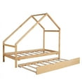 thumbnail image 3 of CRO Decor Twin Size Wooden House Bed With Twin Size Trundle (Natural), 3 of 10