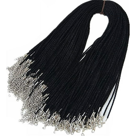 Namzi Wbang 18'' Black Satin Silk Necklace Cord Rope Necklace Chain with Lobster Claw Clasp 50Pcs