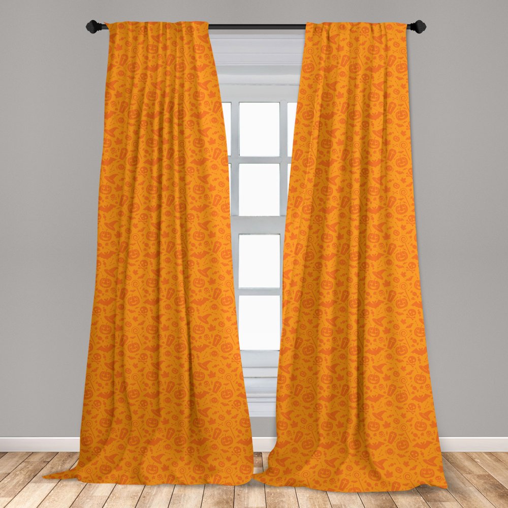 Halloween Curtains 2 Panels Set, Monochrome Design with Traditional