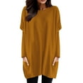 thumbnail image 2 of Tshirts For Women Autumn Winter Solid Color Round Neck Puff Long Sleeve Pocket Tops Tee Shirts Daily-Wear, 2 of 5