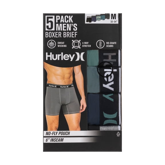 HURLEY REGRIND BOXER BRIEF (5-PACK), MEDIUM 32-34" - PALM TREE COMBO - BLACK