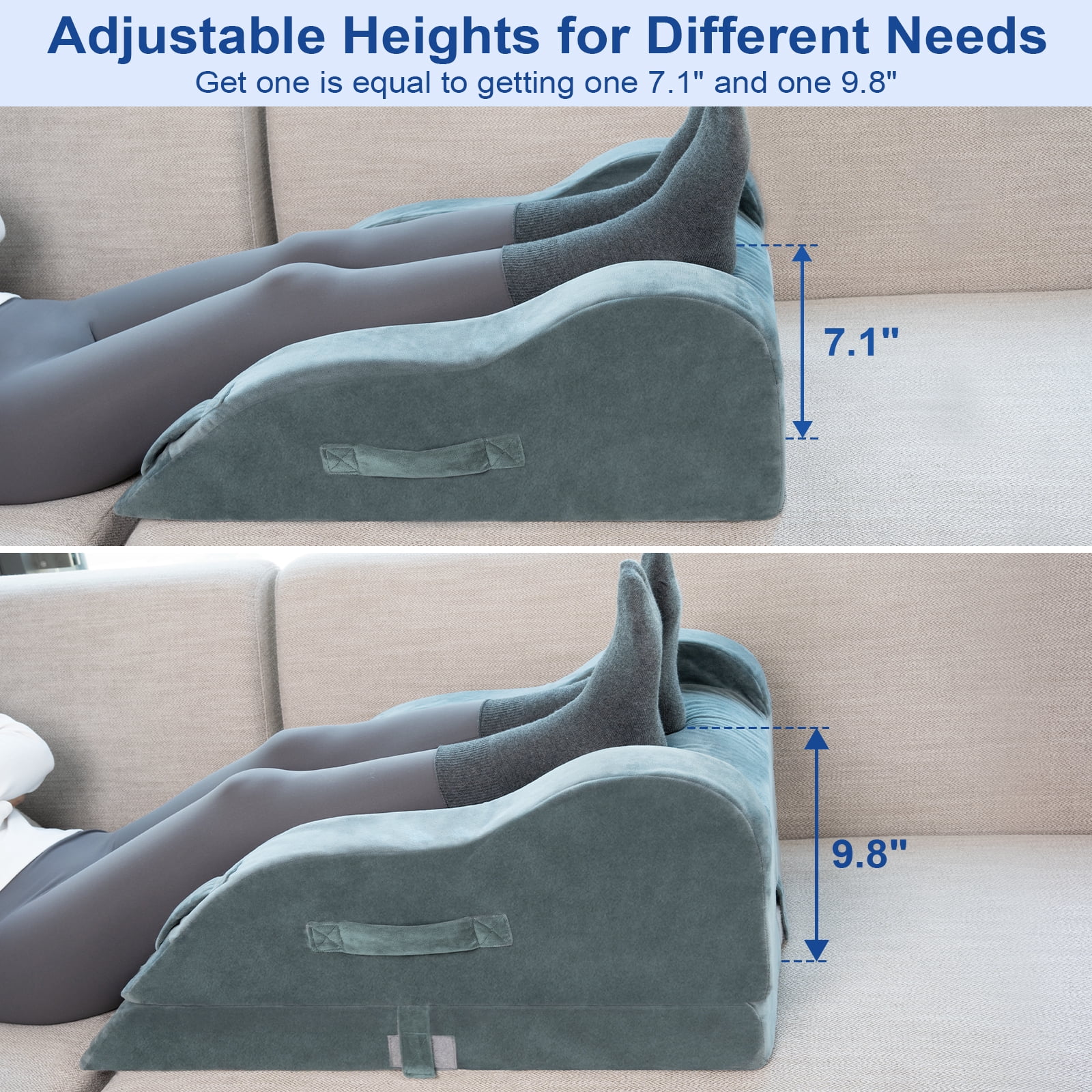 KingPavonini Adjustable Leg Elevation Pillows for After Surgery with Ergonomic Curve, Cooling Memory Foam Leg Pillow for Knee Surgery Recovery, Wedge Pillow for Legs(Double Leg)