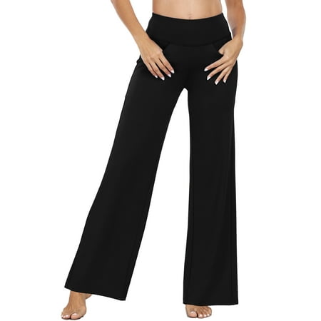 NELEUS Womens 30" Wide Leg Pants Athletic Yoga Stretch Loose Legging Casual Sweatpants with Pockets,Black,US Size XL
