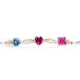 thumbnail image 2 of 925 Silver and 10K Yellow Gold Persian Blue Moissanite Red Created Ruby Pink Mystic Topaz and Lab Grown Diamond Tennis Bracelet for Women By Keren Hanan (2.26 cttw, Adjustable up To 9 inch), 2 of 4