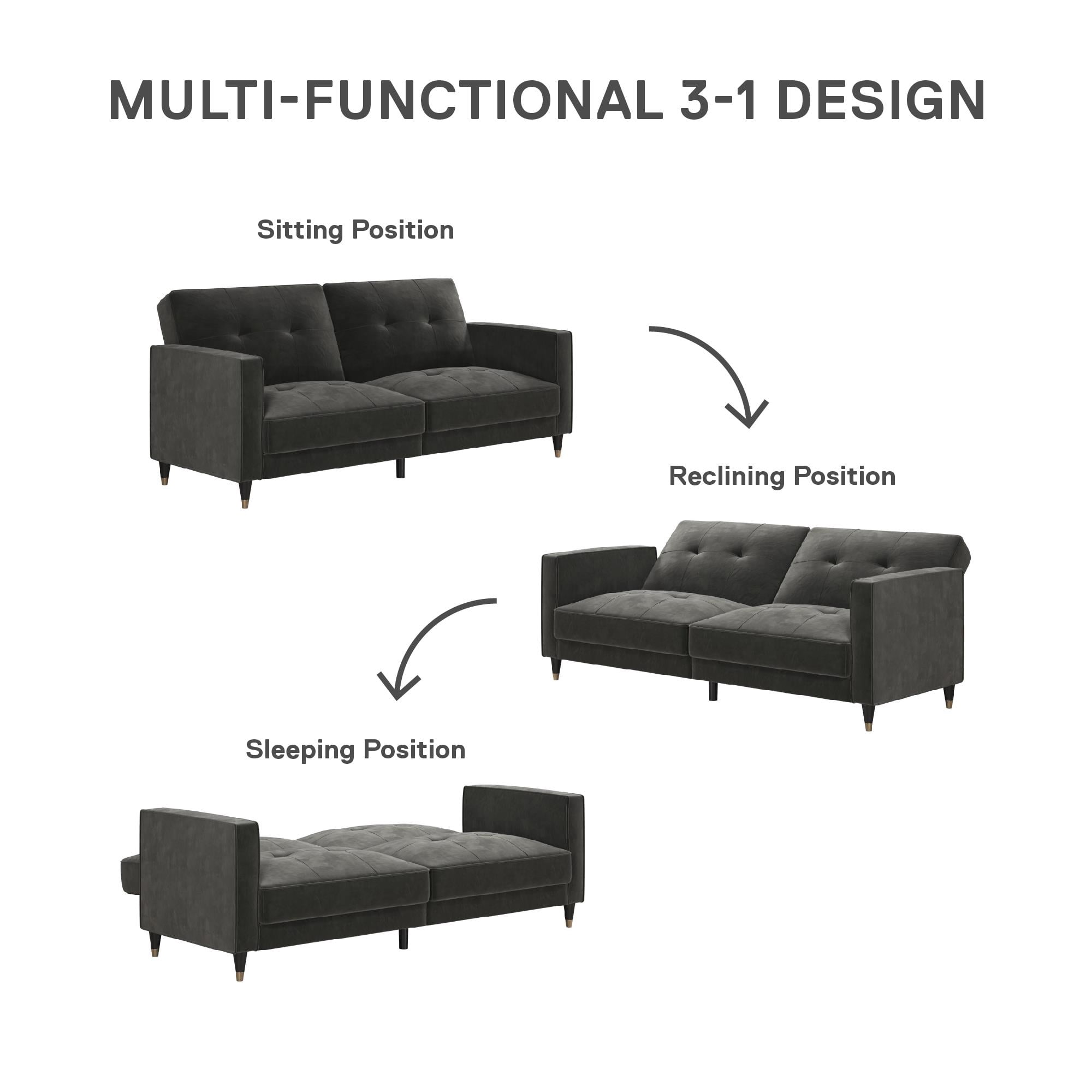 DHP Penelope Pin Tufted Futon, Dark Gray Velvet
