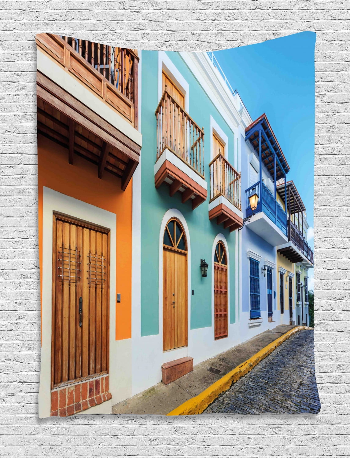 Puerto Rico Tapestry, Street in Old San Juan with Colorful Houses by