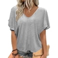 thumbnail image 2 of FNFYFH Women's Batwing Sleeve T-Shirt Loose Fit V-Neck Tee Shirt Short Sleeve Dolman Top Summer Basic Tees, 2 of 6