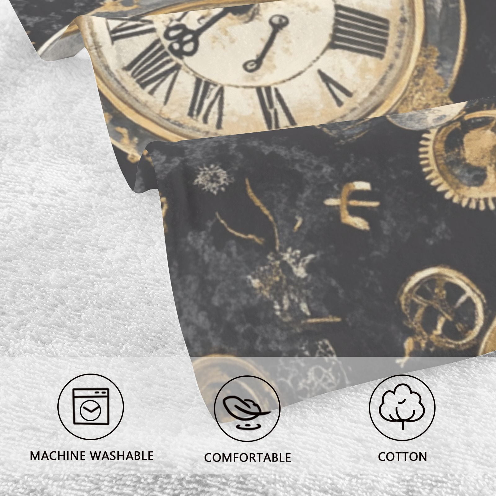 Gold Pocket Watches Hand Towels Cotton Bath Towels Large Face Towels Absorbent for Bathroom 2 Packs