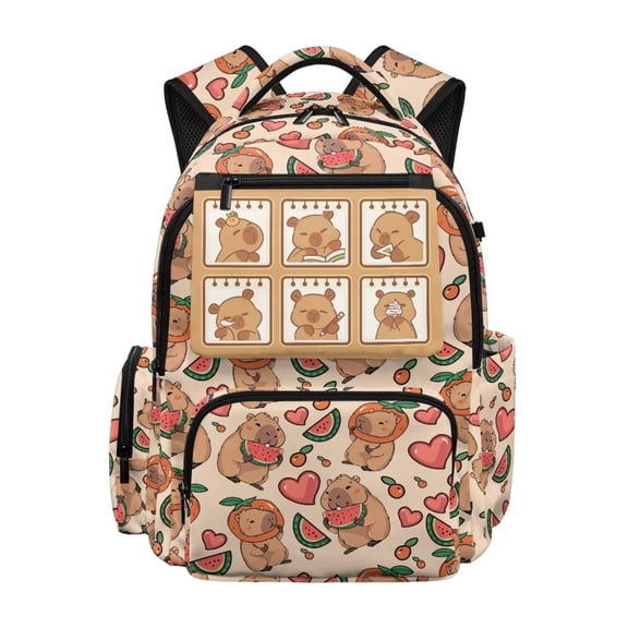 Aplkyhs Capybara Watermelon Backpack for Students 12-18 Durable 17 Inch School Bookbag for Middle High School Teens Outdoor
