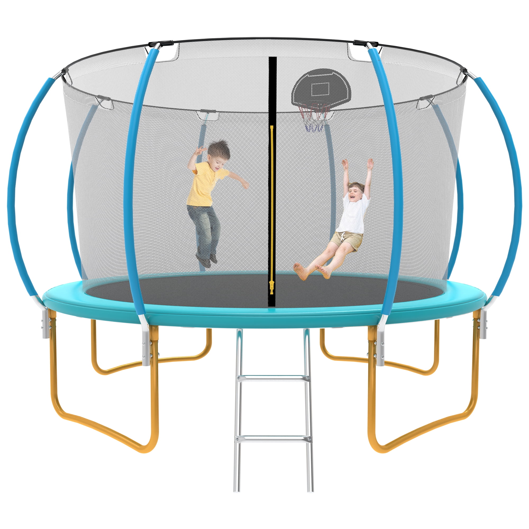 OVATO 1200LBS 12FT Trampoline for Adults and Kids,Trampoline with Enclosure,Basketball Hoop, Recreational Trampoline with Ladder, Heavy Duty Trampoline Capacity for 5-6 Kids