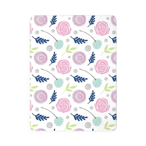 CafePress - Blue, Teal, Lime, Pink Nature Inspired Pattern - Large Sherpa Fleece Throw Blanket 80" x 60"