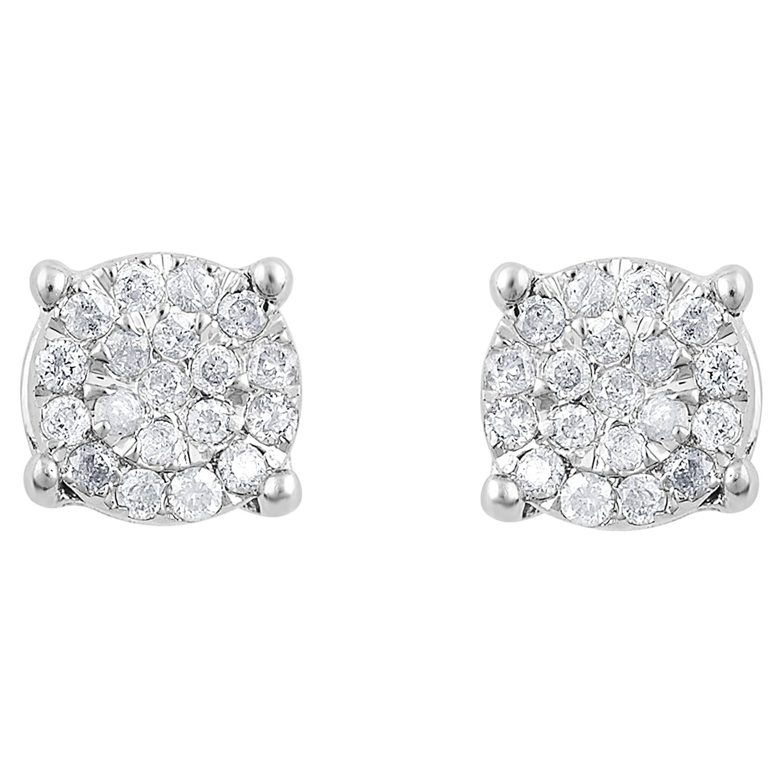 Brilliance Fine Jewelry 1/6 Ct Diamond Sterling Silver Cluster Stud Earrings for Women