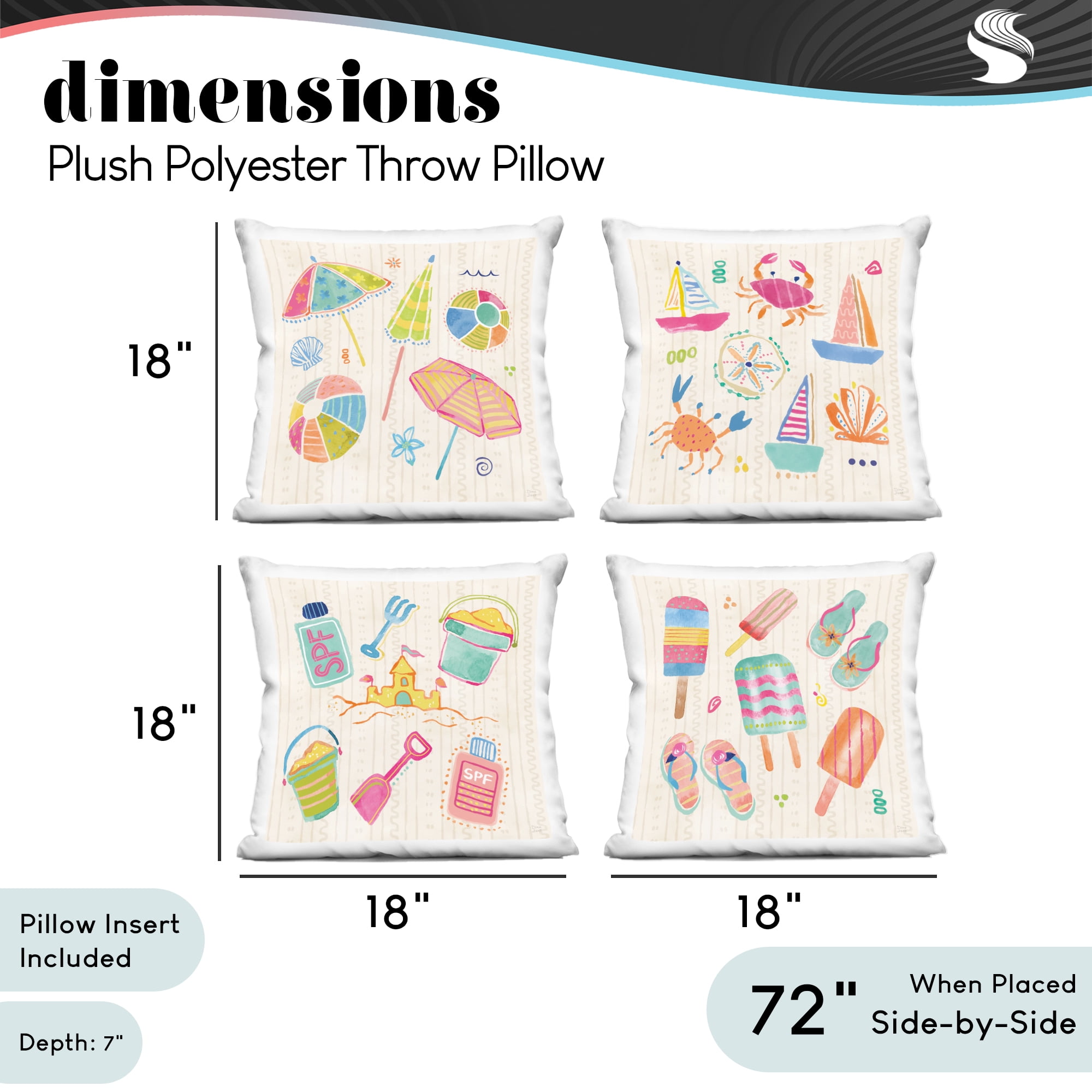 Stupell Industries Beach & Boats Collection 4 Piece Decorative Printed Throw Pillow Set, design by Dina June, 18 x 7 x 18