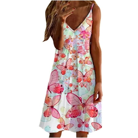 

Juebong Fashion Women Dresses Summer Casual V-Neck Sleeveless Vacation Beach Mini Dress