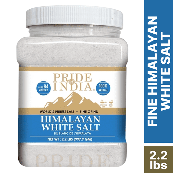 Pride of India  Himalayan White Salt Fine, 2.2 lbs (997.9 g), Natural Rock Salt