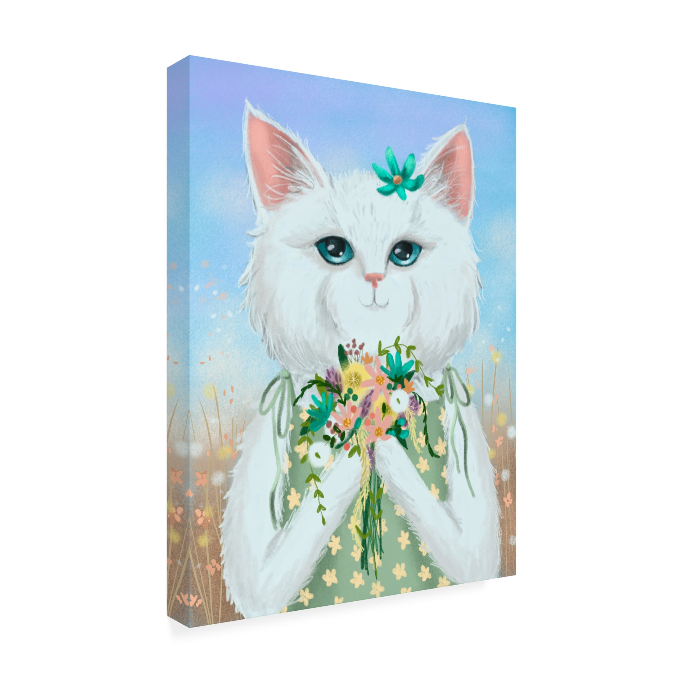 Canvas Wall Art - Christine Rotolo 'Wildflower Cats 3' Wall Art for Living Room, Bedroom, or Office Décor by Trademark Fine Art - 14 x 19 Inches
