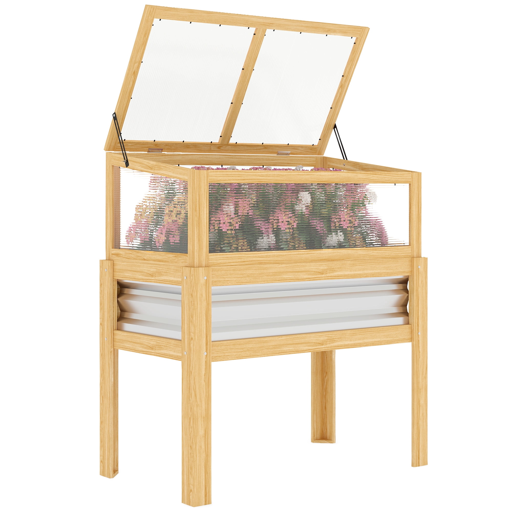 Outsunny Raised Garden Bed with Mini Greenhouse, Elevated Planter Box with Legs and Bed Liner for Flowers, Vegetables, Natural