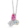 thumbnail image 2 of 925 Silver and 10K Yellow Gold Pink Moissanite and Lab Grown Diamond and Topaz 3 Stone Pendant Necklace for Women | 2.52 Cttw | Pear Shape 8X6MM | Oval 7X5MM | Round 5MM | with 18 inch Chain, 2 of 4