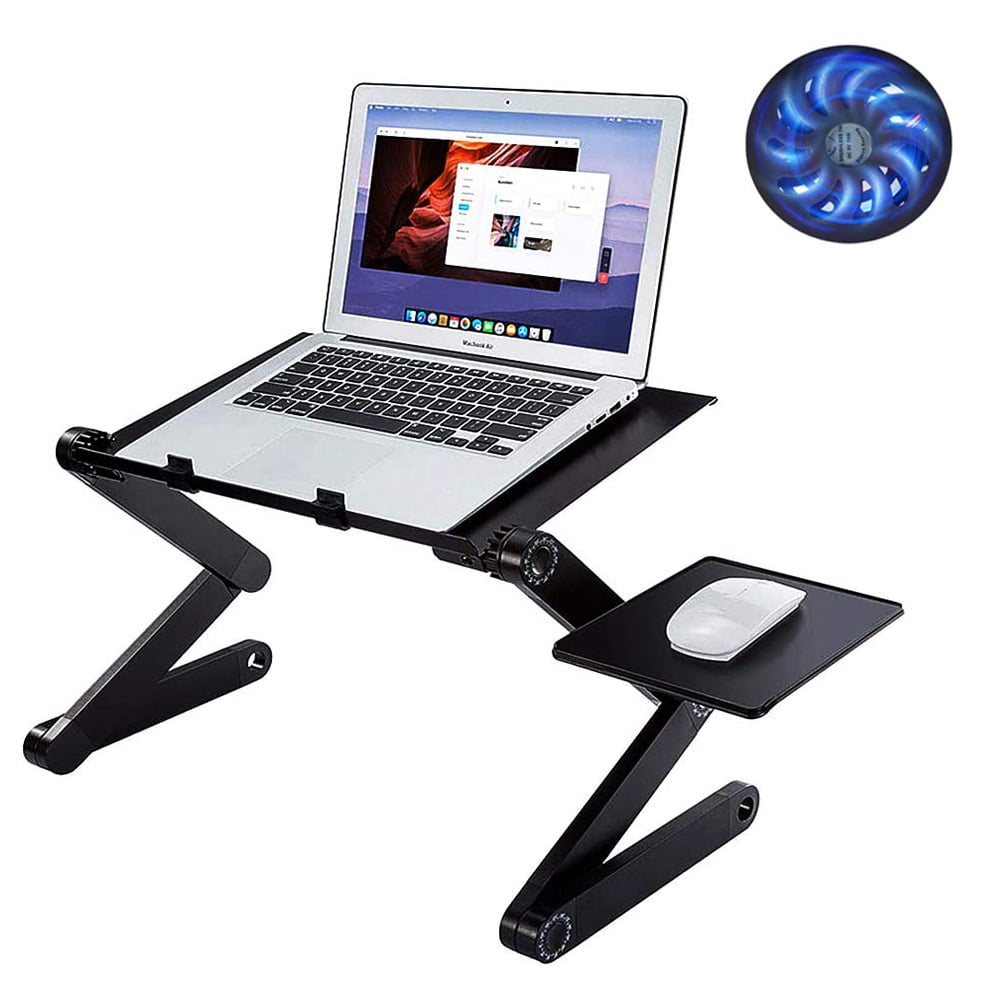 Portable Laptop Computer PC Desk Notebook Stand Tray Fan& Mouse Holder Bed Table 