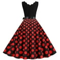 thumbnail image 5 of qolati 1950s Dresses for Women Vintage Sleeveless V Neck Polka Dots Print Rockabilly Prom Dress Elegant High Waisted Bow Tie A-Line Swing Midi Dress, 5 of 6