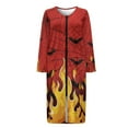 thumbnail image 4 of FKELYI Vintage Spiderweb Bat Flame Print Women Zip Up Robe Nightgowns Comfy House Coats Full Length Sleepwear House Dress Long Sleeve Bathrobe with 2 Pockets, M, 4 of 6