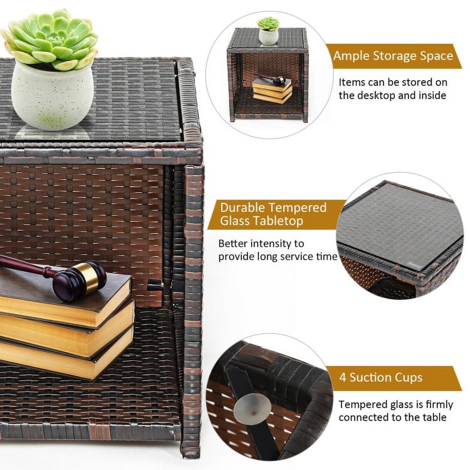 Aimee Lii 3 Pieces Patio Cushioned Wicker Conversation Set, Outdoor Sectional Set with with Glass Coffee Table, White Aimee Lii 3 Pieces Patio Cushioned Wicker Conversation Set, Outdoor Sectional Set with with Glass Coffee Table, White