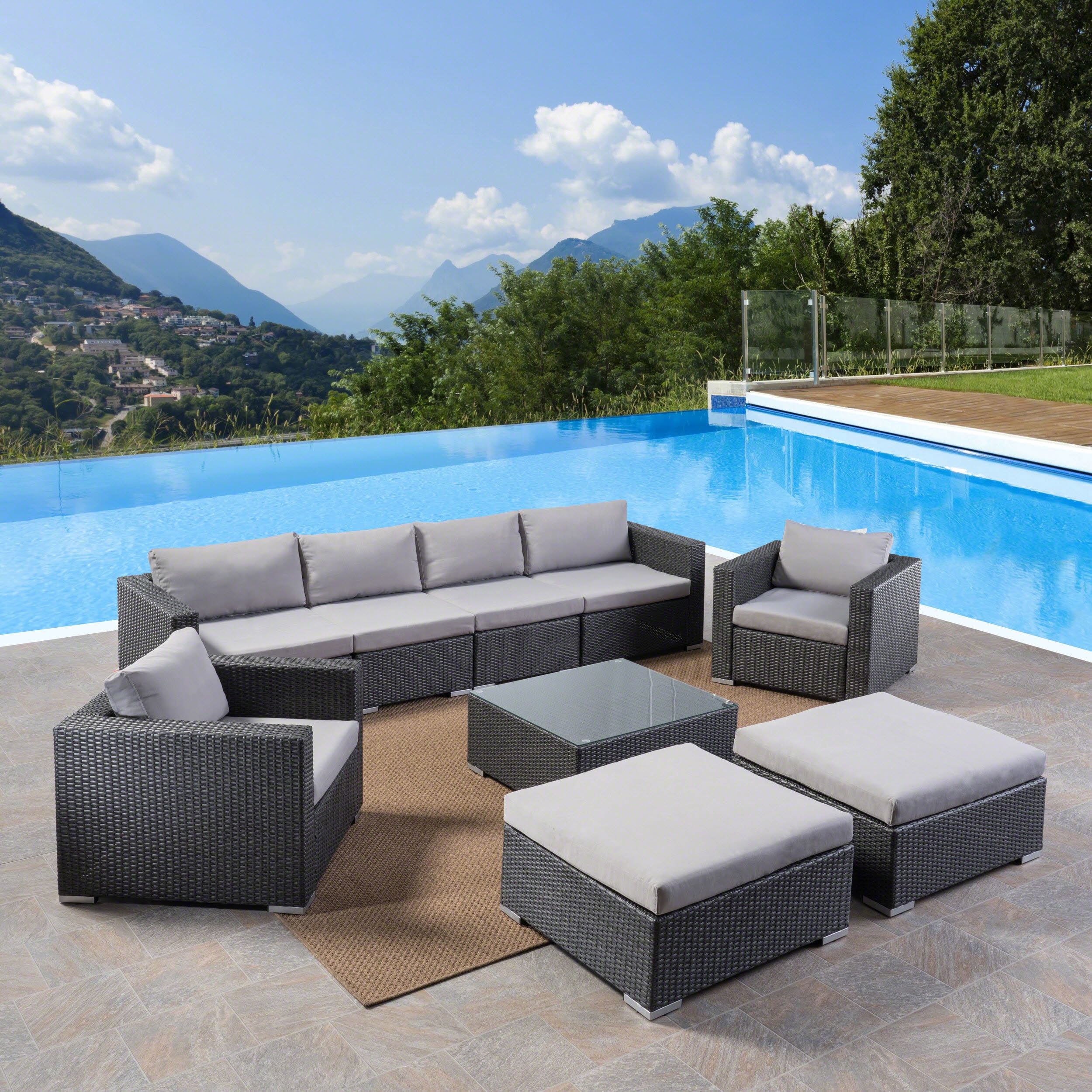Santa Rosa 6 Seater Wicker Sectional with Aluminum Frame Gray/Silver