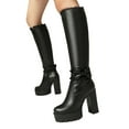 thumbnail image 7 of Women's Black Sexy Over the Knee Thigh High Chunky Heel Boots Round Toe Long Stretch Fashion Winter Boots Platform Knee High Boots, 7 of 7