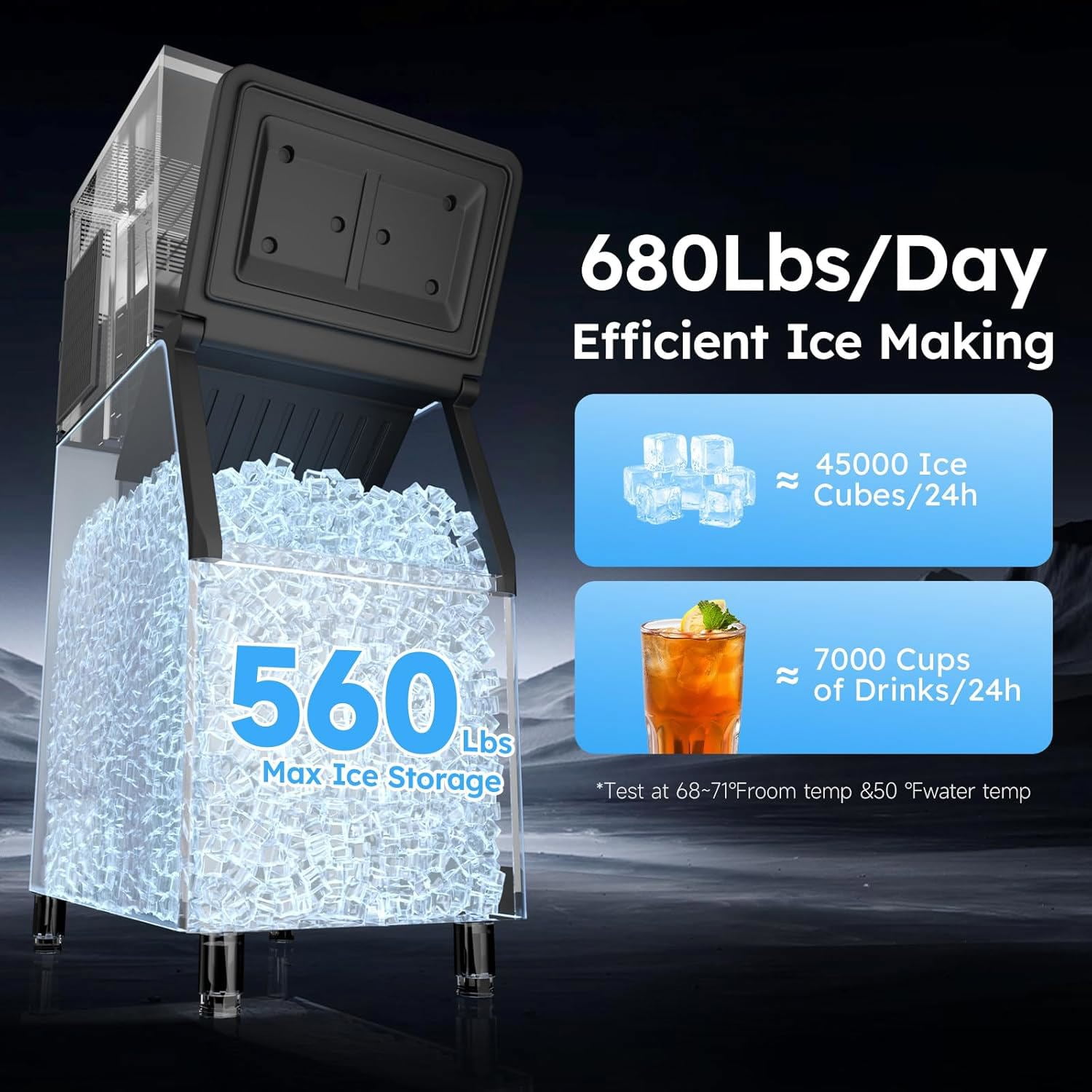 Joreek Commercial Ice Maker 680 LBS/24h with 560 LBS Storage Bin, 156 Ice Cubes Ready in 5-15 min, Stainless Steel Industrial Ice Machine 30 Adjustable LCE Thicknesses for Bar Restaurant Cafe