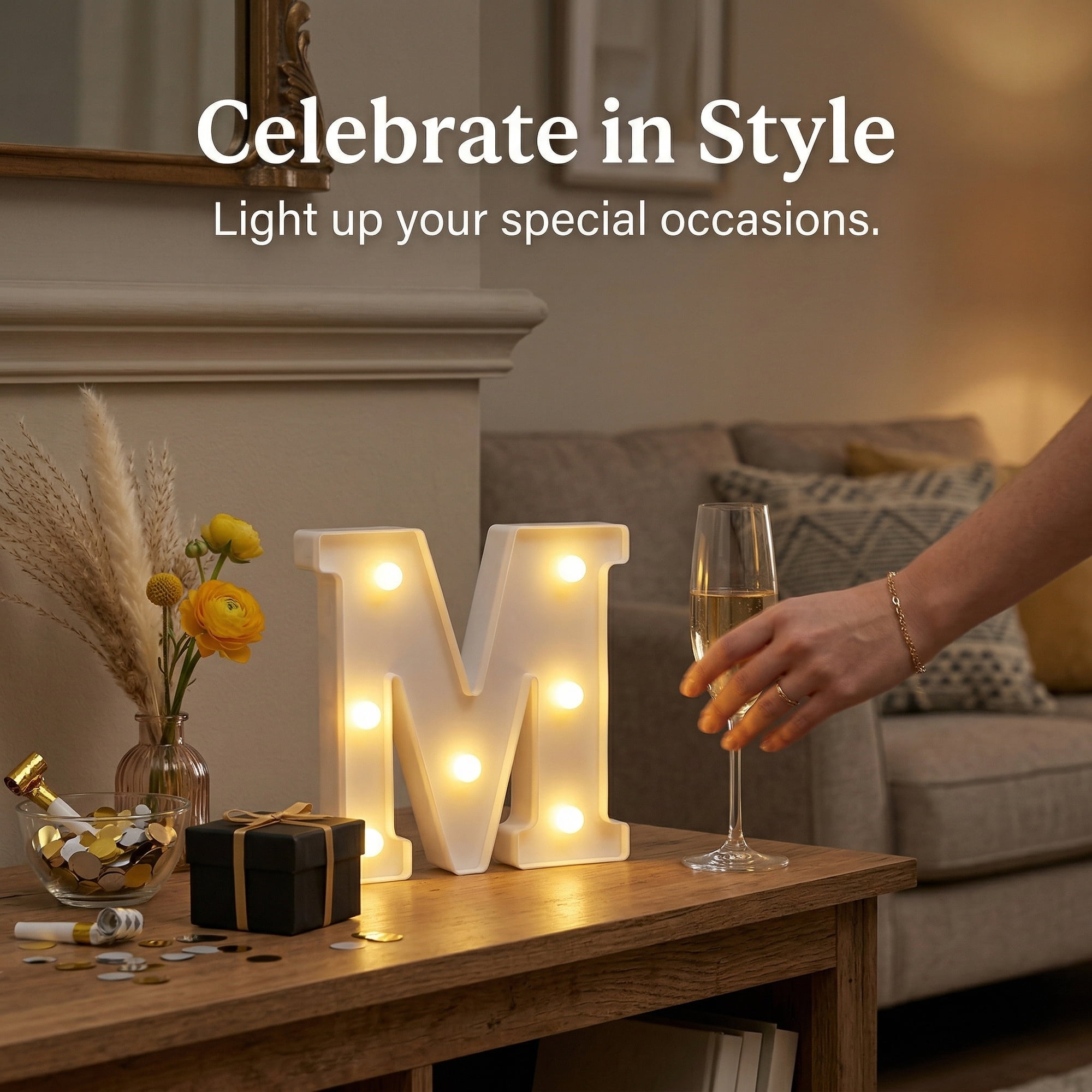 Unique Bargains Marquee Letters With Lights LED Light Up Signs Letter M 5"L x 1.1"W x 6.1"H