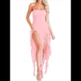 thumbnail image 1 of Vestido de Fiesta Elegante de Verano para Mujer, Sin Tirantes, Tubo, Midi, Ajustado, con Volantes Irregulares y Borlas Rosa S, 1 of 8