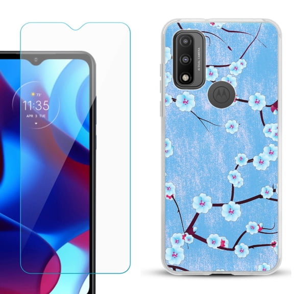 Slim-Fit Gel TPU Phone Case for Motorola Moto G Pure, with Tempered Glass Screen Protector, by OneToughShield ® - Blossom Sky