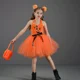 thumbnail image 5 of Disfraz de calabaza para Halloween para niñas, disfraz de cosplay de malla de nailon para niñas, vestido de tutú, tocado, bolsa, vestido de fiesta de cumpleaños para niños, 5 of 5