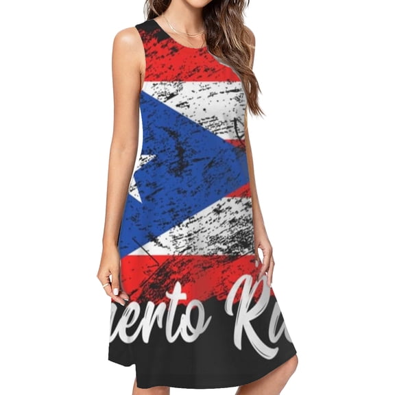Puerto Rico Casual Sleeveless Loose Sundress Dress For Women Summer Dress Daily Woman