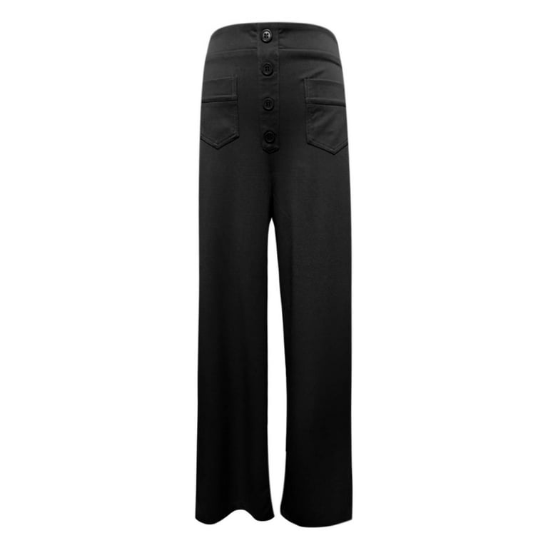 Plus Size Pants Curvy Women Straight Leg Button Down Solid Slacks Dress  Pants With Pockets Casual Pants Women Summer Black L - Walmart.com