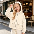thumbnail image 2 of HAOTAGS Girls Hooded Windbreaker Jacket (4T–13) Warm, Windproof, Zip-Up Casual Coat with Pockets for Kids Beige Size 4T, 2 of 10