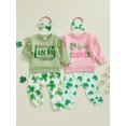 thumbnail image 3 of Baby Toddler Girl 3Pcs Spring Outfits 3 6 12 18 24 Months 2T 3T Long Sleeve Sweatshirt + Shamrock Pants + Headband Set Toddler Clothes, 3 of 9