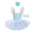 thumbnail image 2 of TTAO Kids Girls Ballerina Swan Lake Dance Leotard Tutu Dress Professional Ballet Outfits with Hair Clip Cuffs Set Light Blue 2-3, 2 of 7