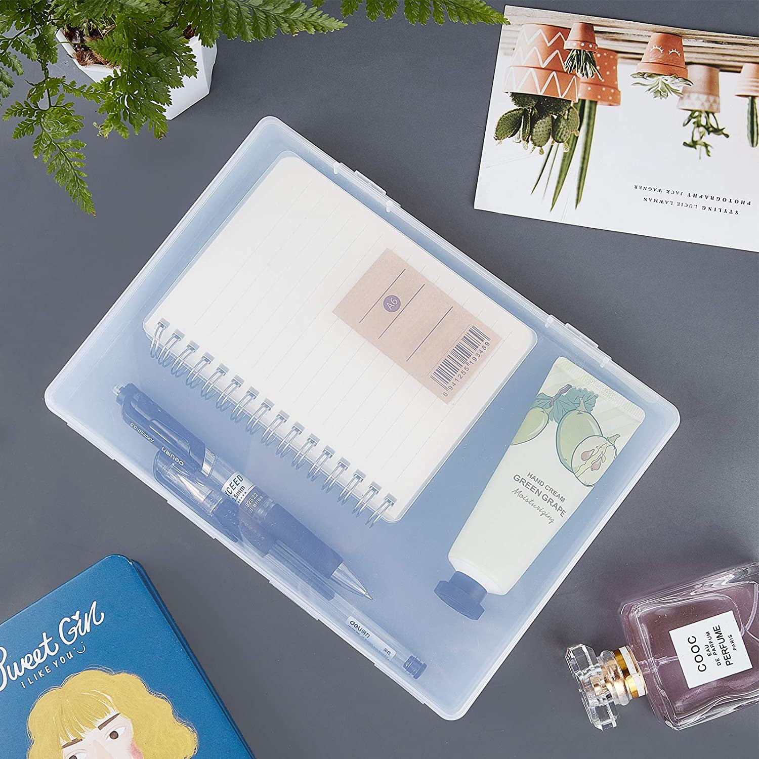 4 Pack 8.8x6.5x1.2 Large Rectangle Clear Plastic Storage Containers Large Box Case with Double Buckles for Cards Pens Beads and Jewelry Findings DIY