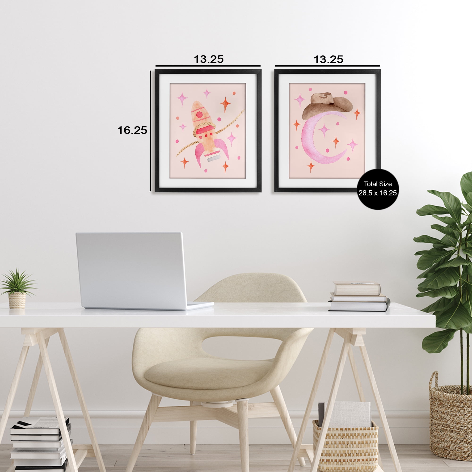 Space Cowgirl Rocket Ship 2 Piece Black Framed Print Under Glass Set, design by Nina Jacobs