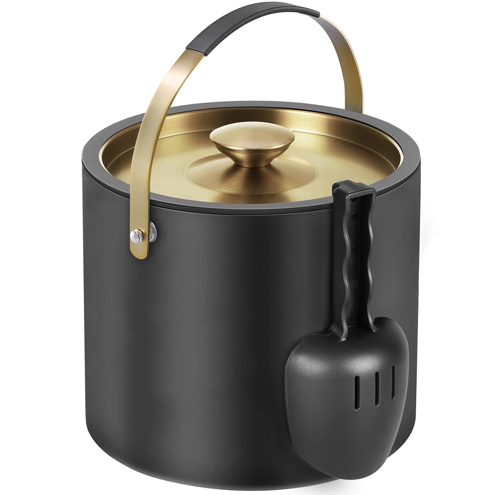 3.2L Modern Insulated Ice Bucket with Silicone Lid, Scoop, Strainer, Double Wall Stainless Steel Ice Bucket for Parties & Cocktail Bar,Ideal for Gift
