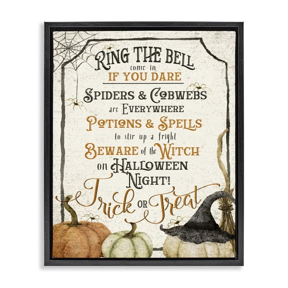 Stupell Industries Shabby Chic Vintage Trick or Treat Sign Black Floating Frame Canvas Art, 25 x 31, by Deane Beesley