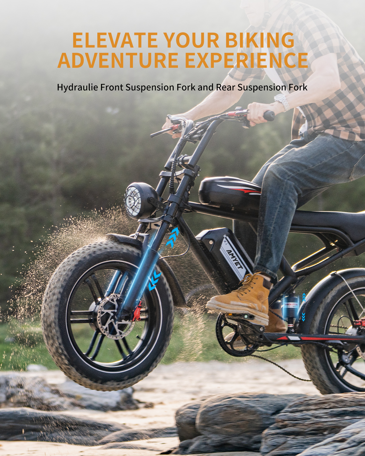 AMYET S6 Electric Bike for Adults Dual Moter Peak 3000W, 52V 50AH Removable Dual Battery, 140/75 Miles,32MPH Ebike, 20" Fat Tire Electric Motorcycle Bike