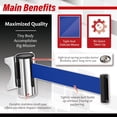 thumbnail image 3 of DuraSteel Wall Mount Retractable Belt Barrier - 9.2 Ft Blue Belt in Sturdy Stainless Steel Case - Guardian 1.0 Indoor & Outdoor Do Not Cross Caution Tape for Crowd Control Queue Barrier, Line Divider, 3 of 7