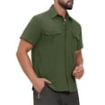 thumbnail image 4 of INSPIRE CHIC Men's Solid Cargo Shirt Two Pockets Short Sleeve Utility Shirts M Olive Green, 4 of 5